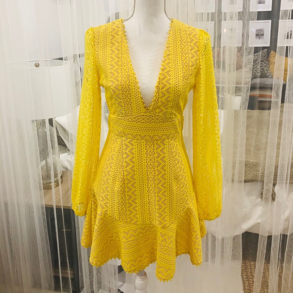Deep V-Neck Lace Flounce Dress